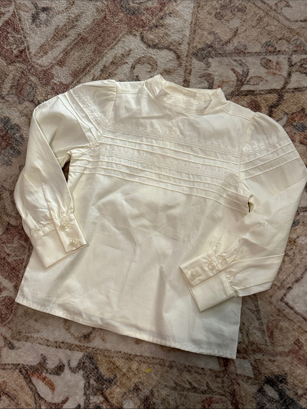 Janie and Jack Cream Long-Sleeve Pintuck Lace Blouse